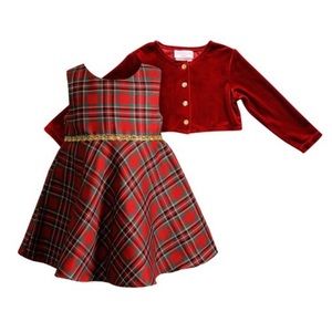 Plaid Taffeta Dress & Velvet Shrug Set